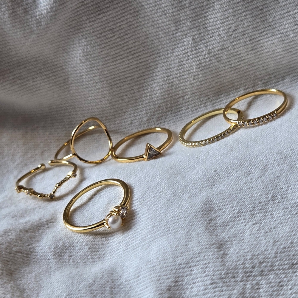 Gold Plate Stacking Rings SET Size 7 Constellation CZ Engagement Fairy Boho